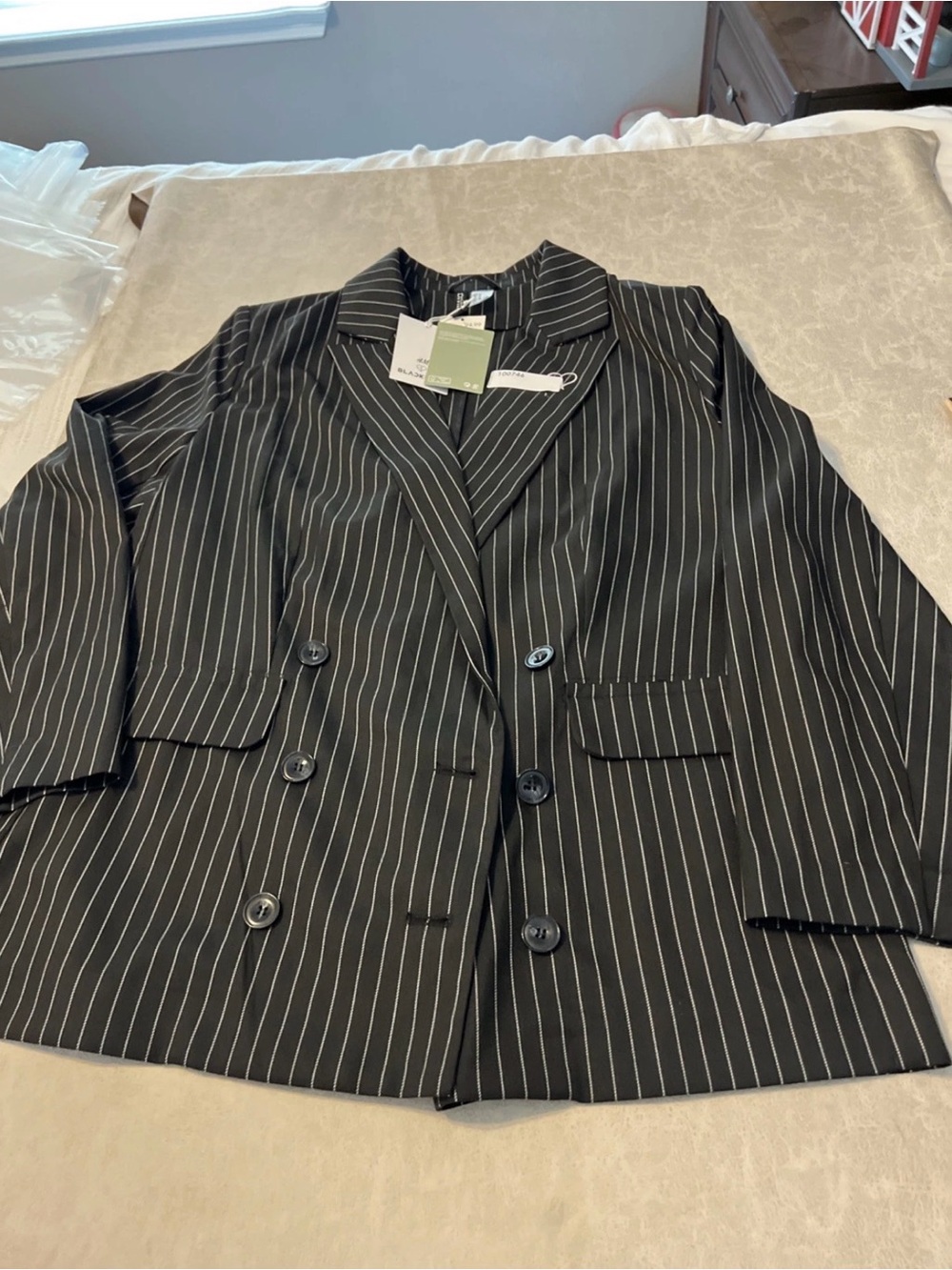 H&M Black Pinstripe Double-Breasted Blazer